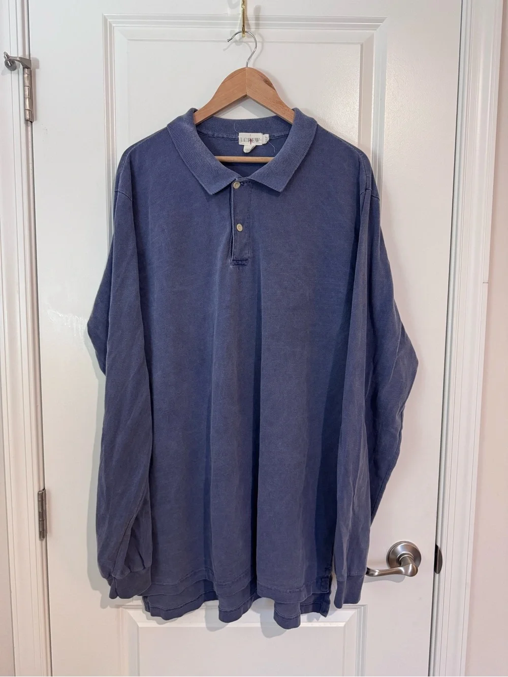 Vintage J.Crew Long-Sleeve Blue Polo Sz XLT 100% Cotton Red Oarsman Preppy